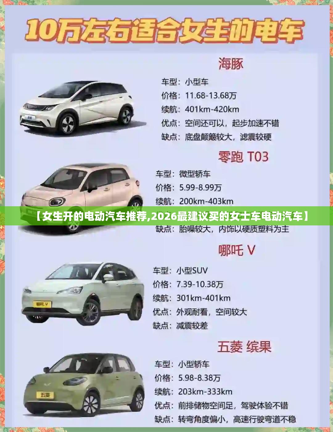 【女生开的电动汽车推荐,2026最建议买的女士车电动汽车】 【女生开的电动汽车推荐,2026最建议买的女士车电动汽车】