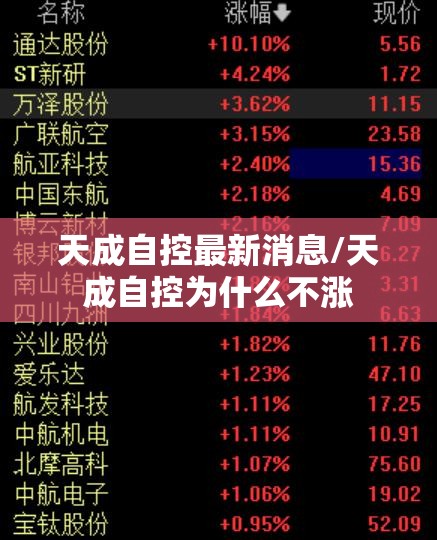 天成自控最新消息/天成自控为什么不涨