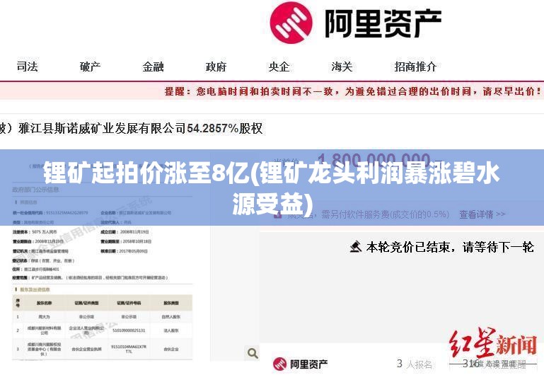 锂矿起拍价涨至8亿(锂矿龙头利润暴涨碧水源受益)