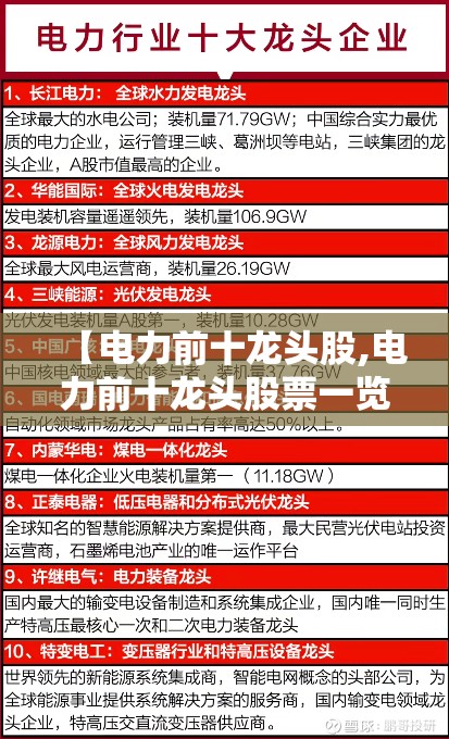 【电力前十龙头股,电力前十龙头股票一览表】