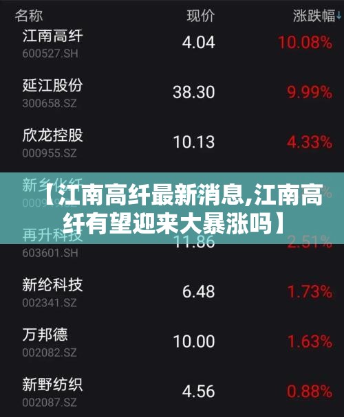【江南高纤最新消息,江南高纤有望迎来大暴涨吗】